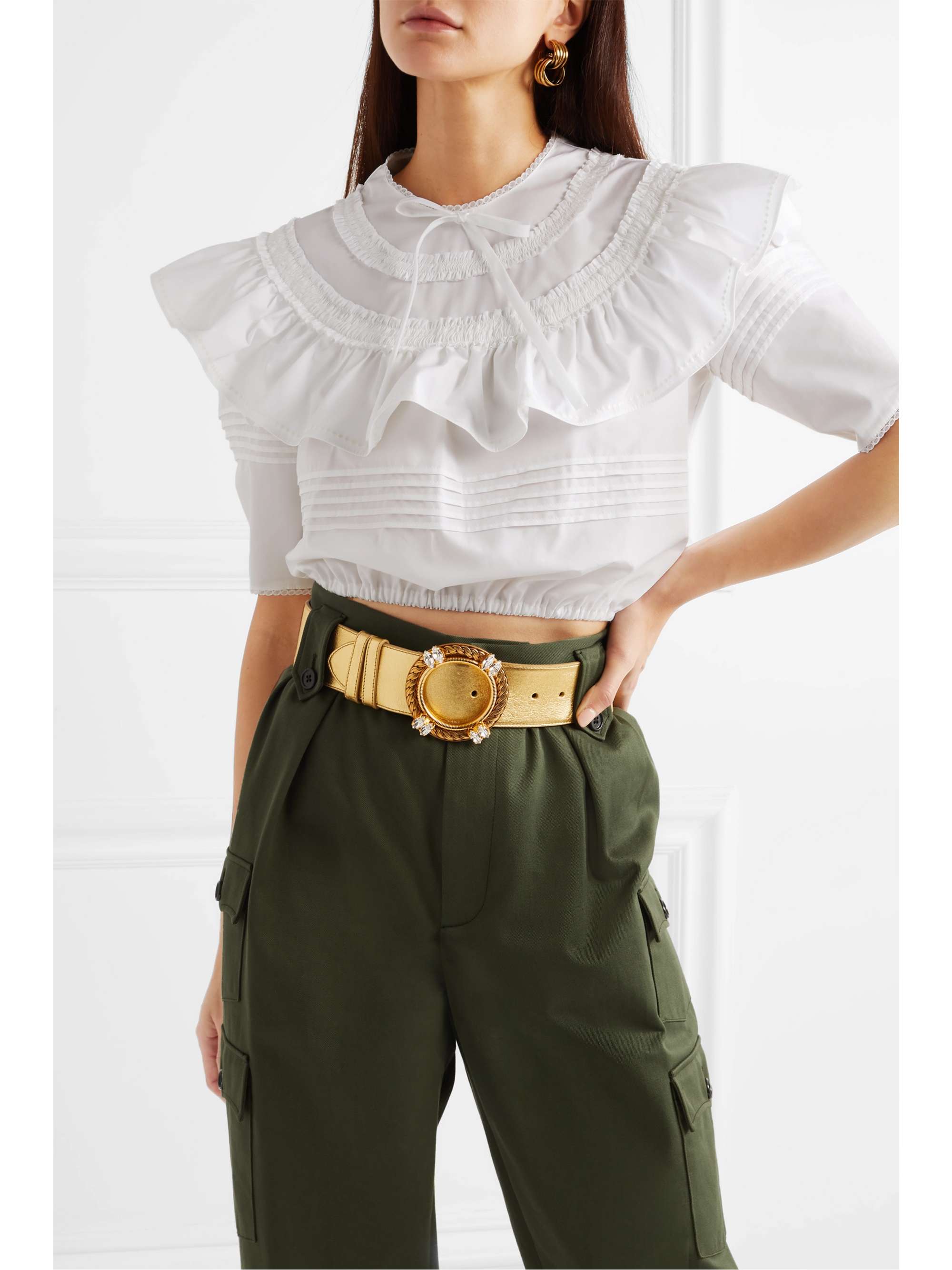 MIU MIU Crystal-embellished metallic leather belt