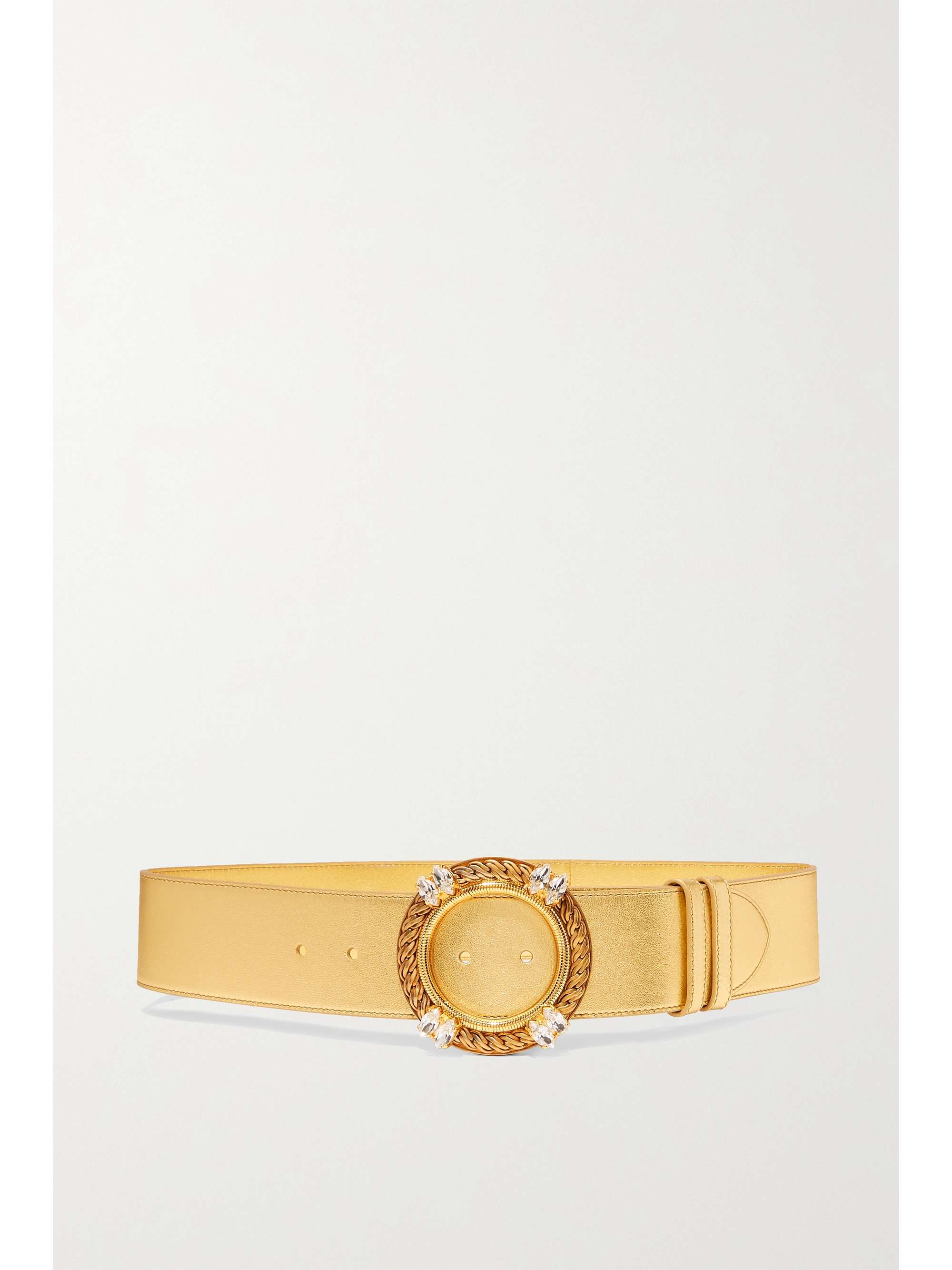 MIU MIU Crystal-embellished metallic leather belt