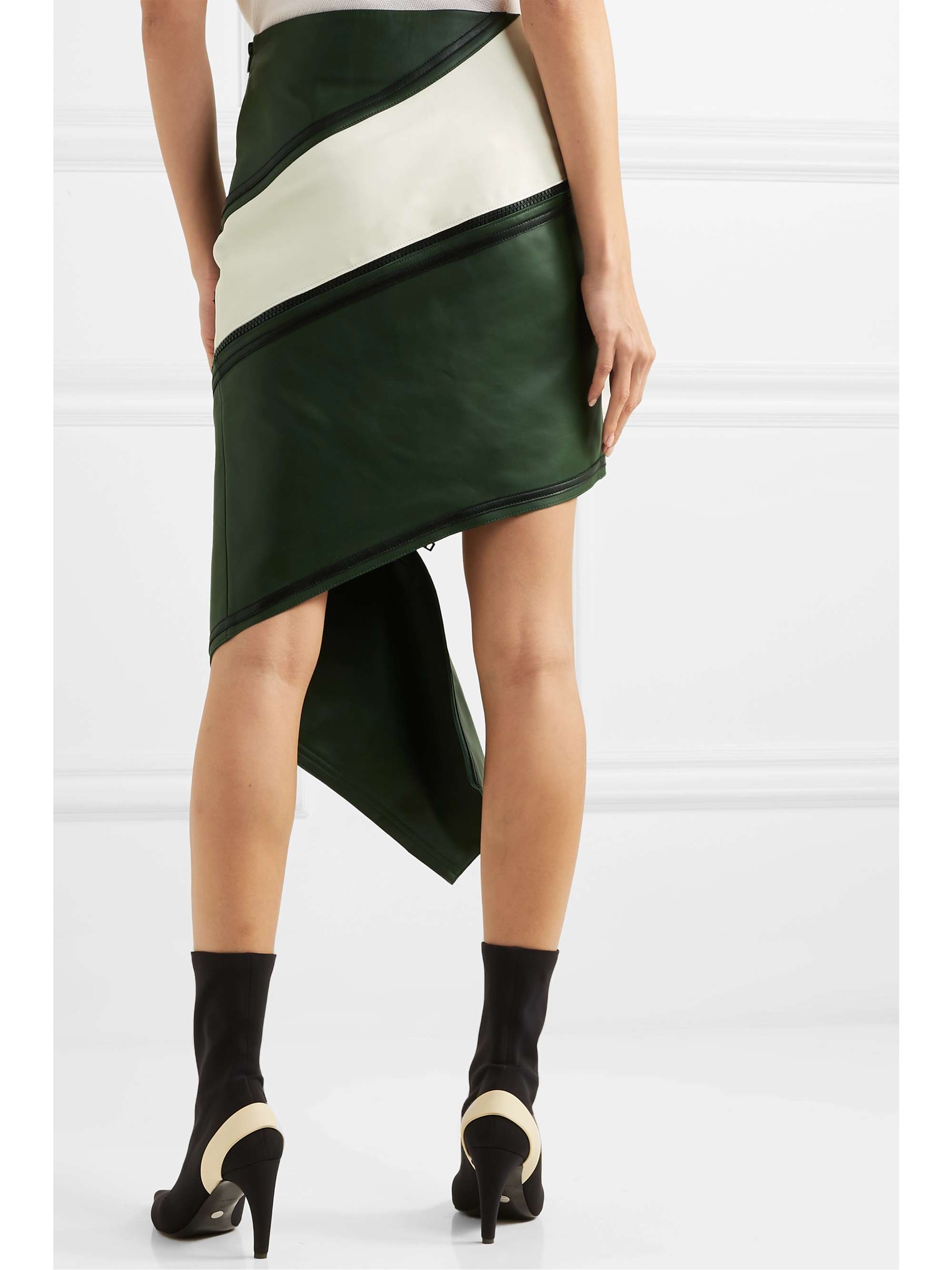 MONSE Asymmetric zip-detailed paneled leather skirt