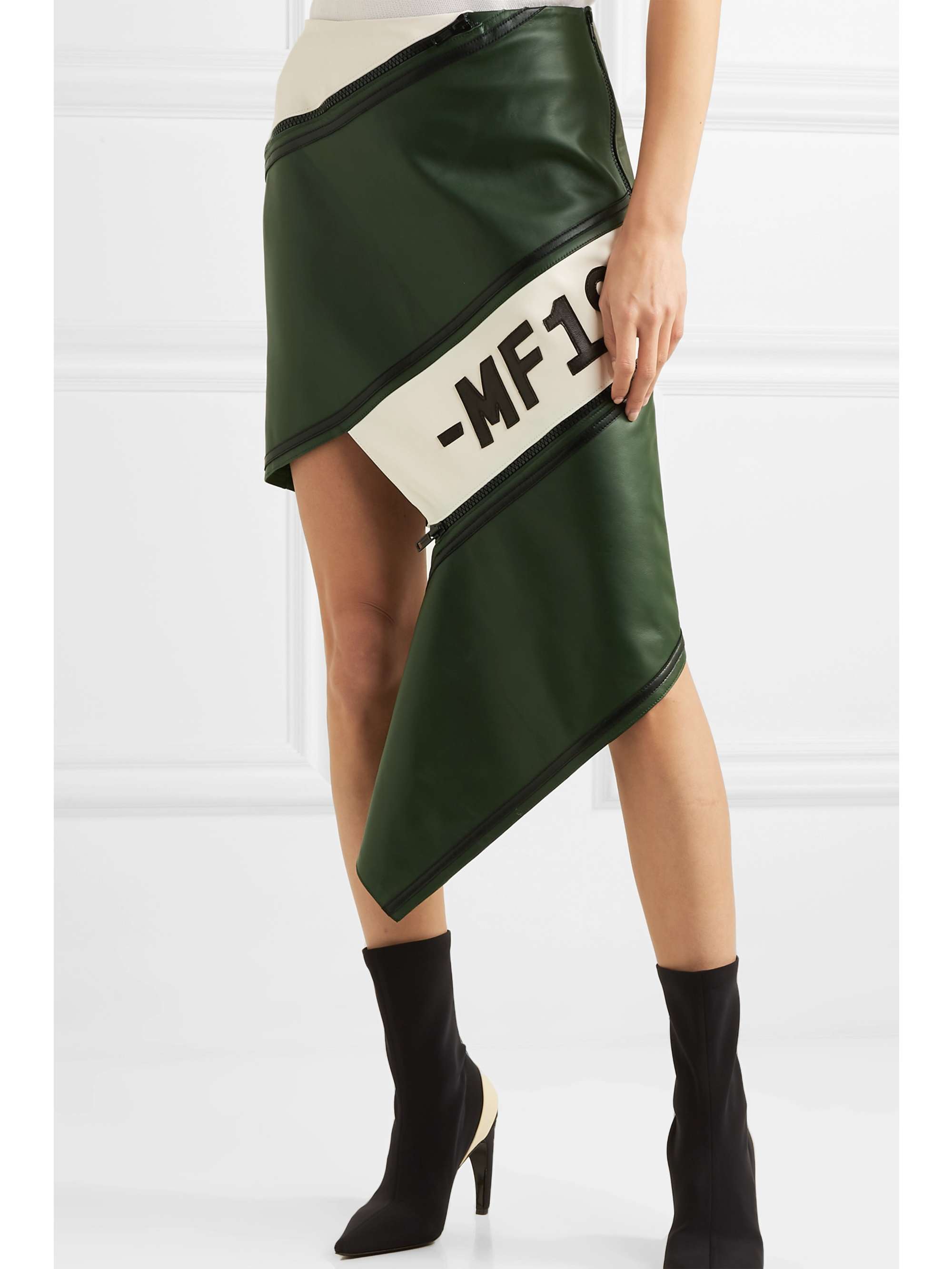 MONSE Asymmetric zip-detailed paneled leather skirt