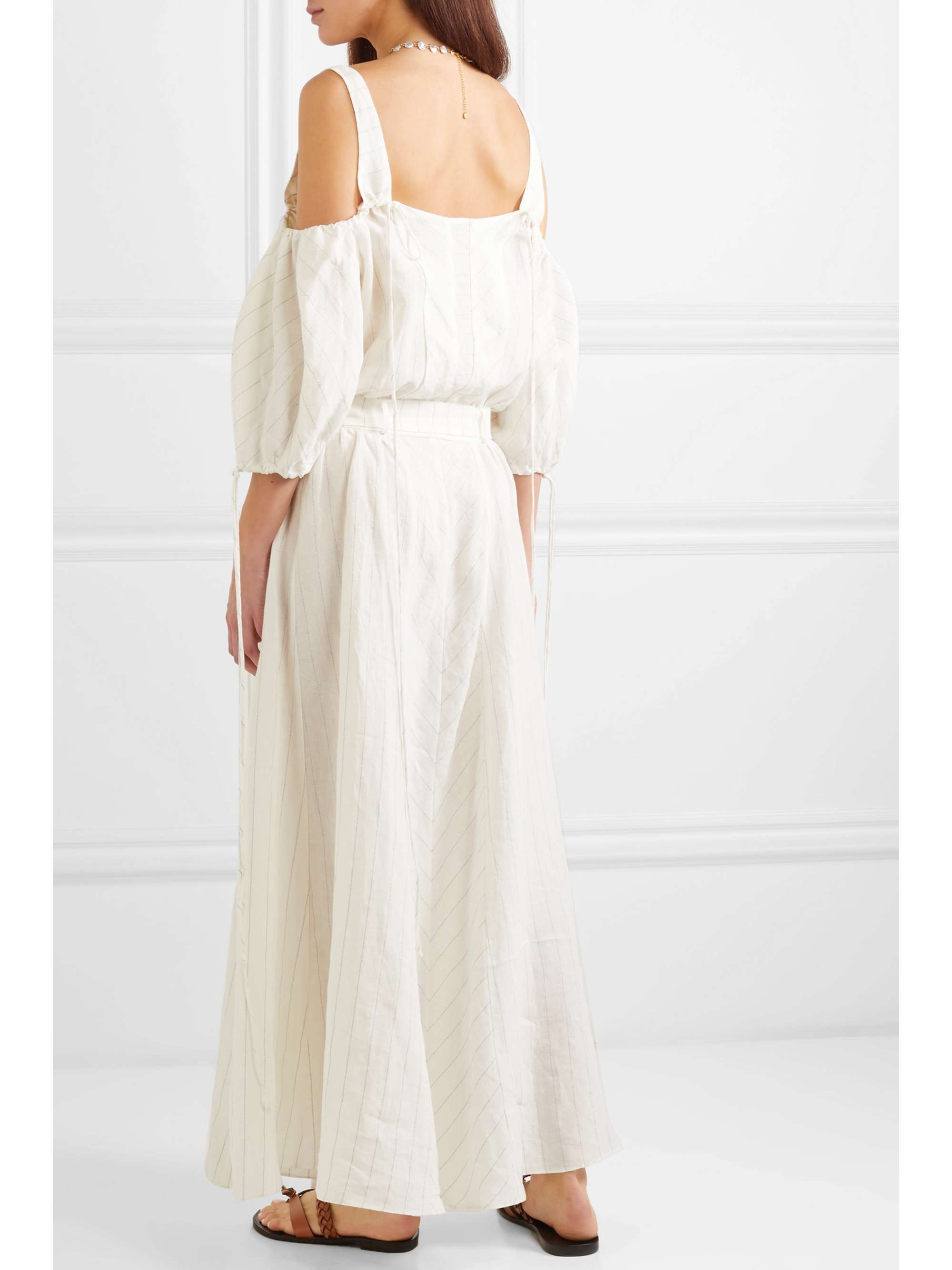 LOEWE + Paula's Ibiza cold-shoulder striped linen-blend gown