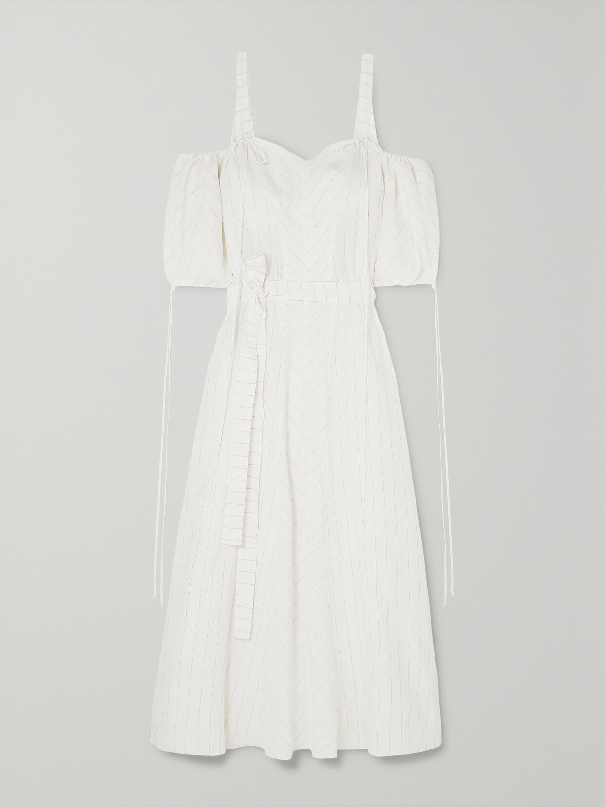 Loewe + Paula's Ibiza Cold-shoulder Striped Linen-blend Gown - White