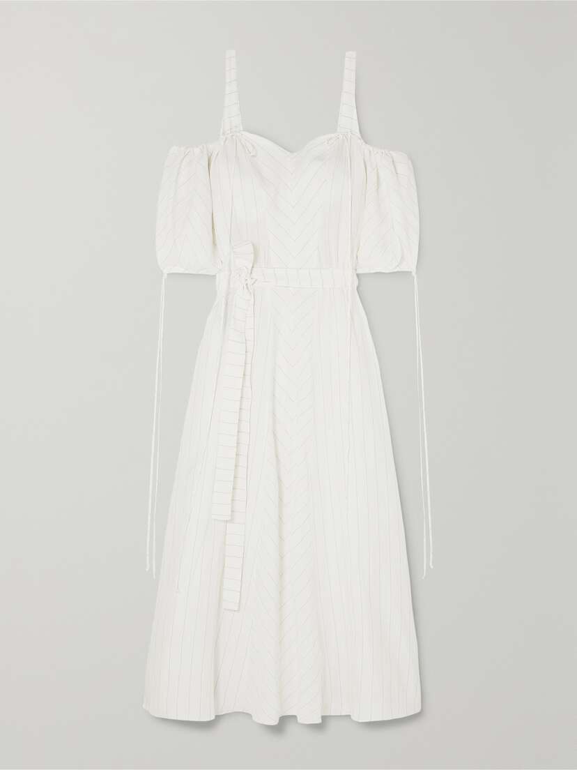 Loewe + Paula's Ibiza Cold-shoulder Striped Linen-blend Gown