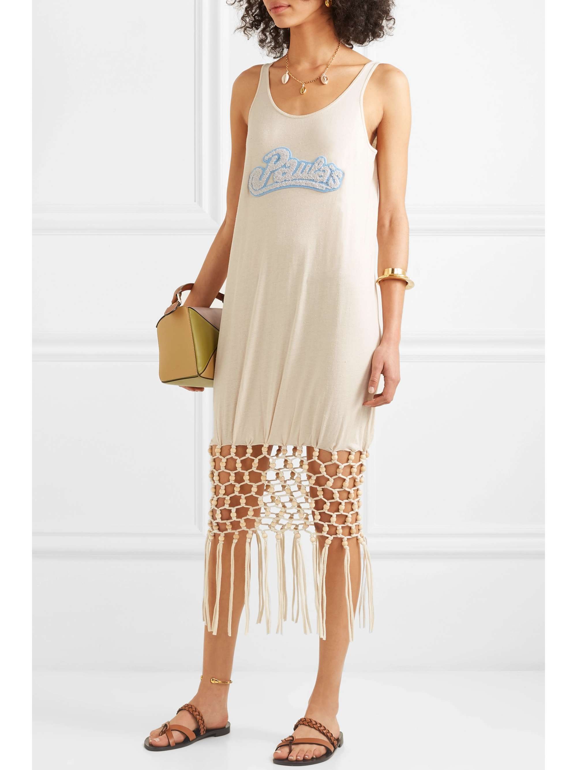 LOEWE + Paula's Ibiza embellished macramé-trimmed silk and cotton-blend jersey dress