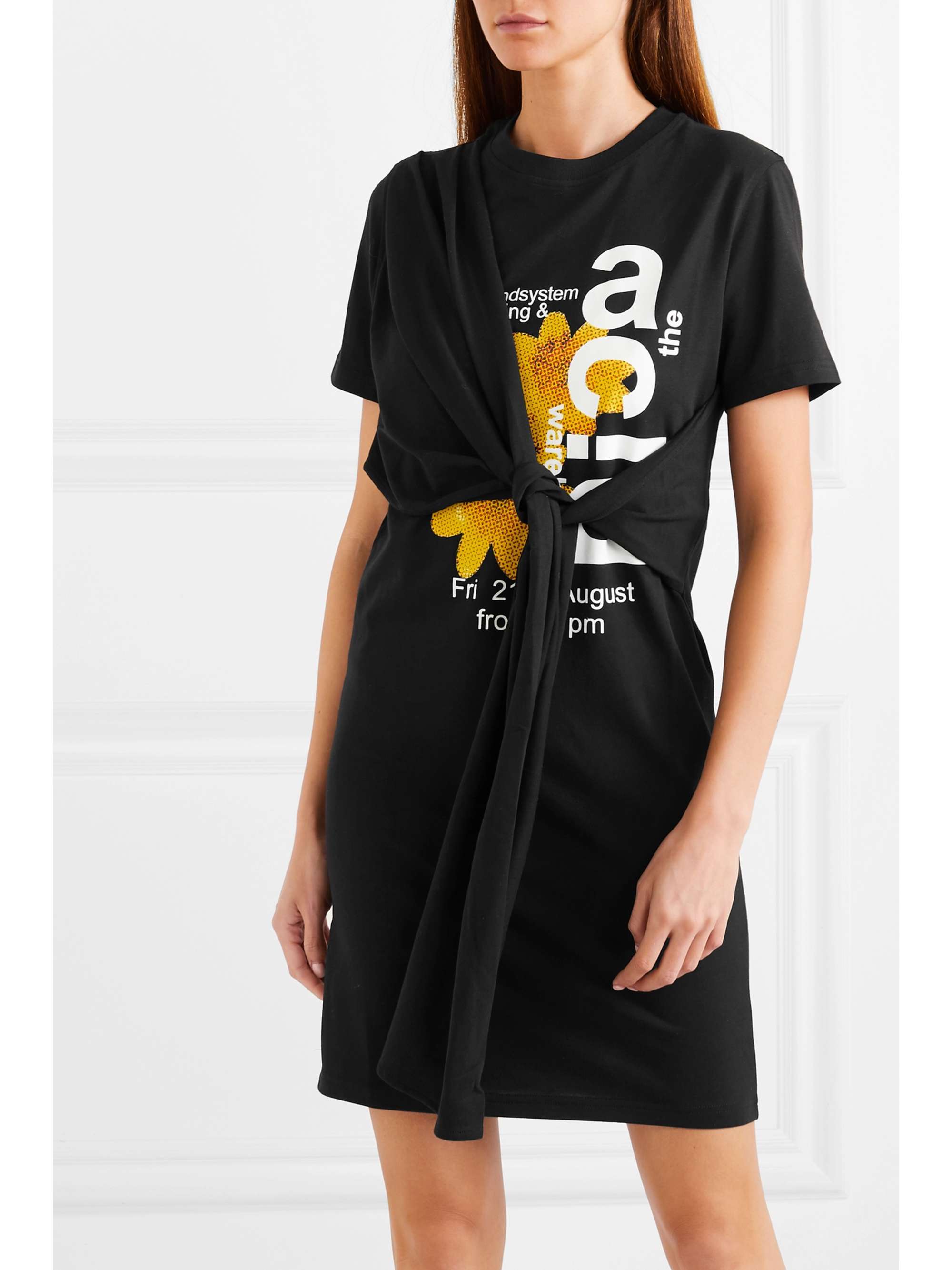 MCQ ALEXANDER MCQUEEN Knotted printed cotton-jersey mini dress