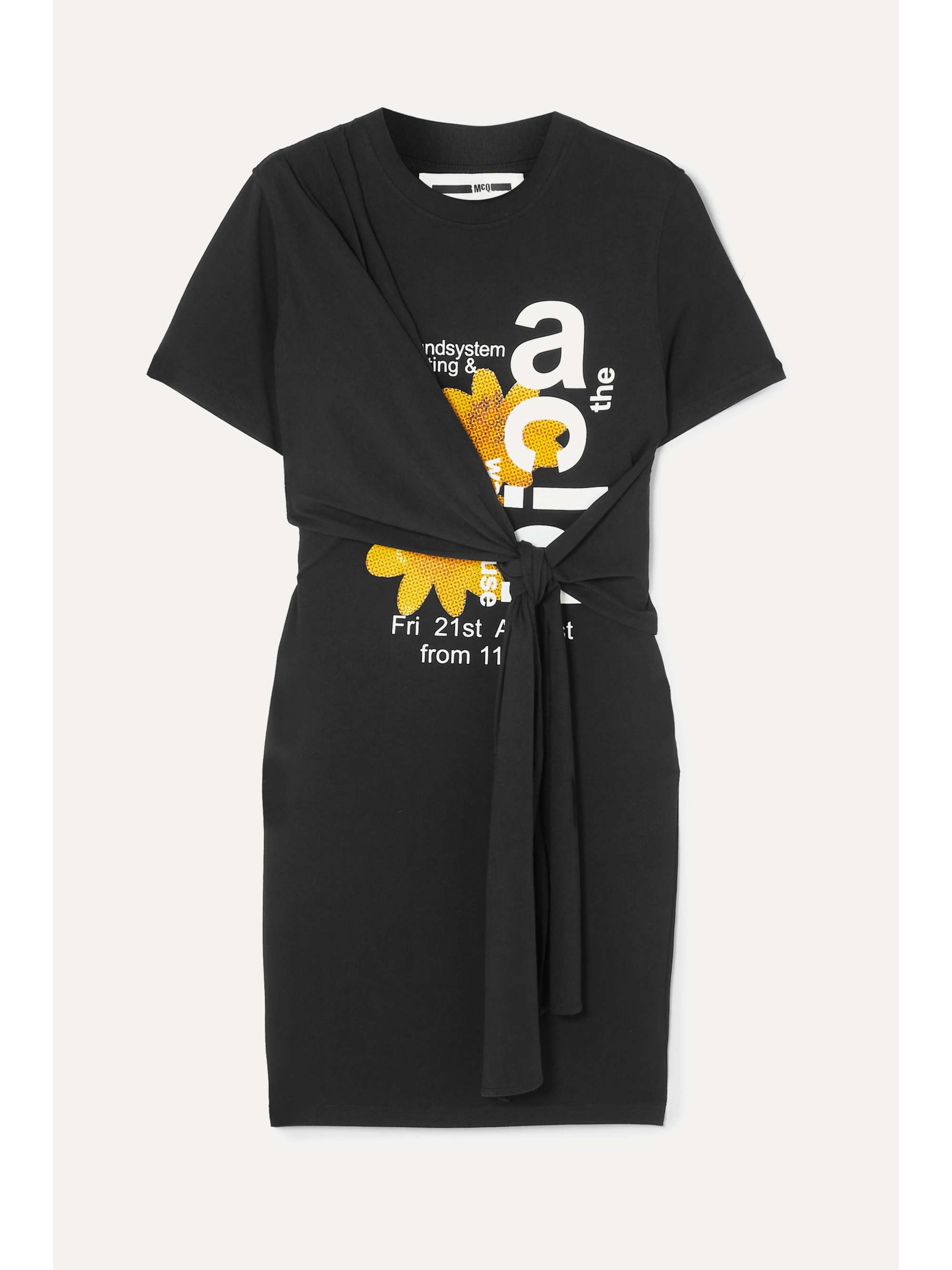 MCQ ALEXANDER MCQUEEN Knotted printed cotton-jersey mini dress