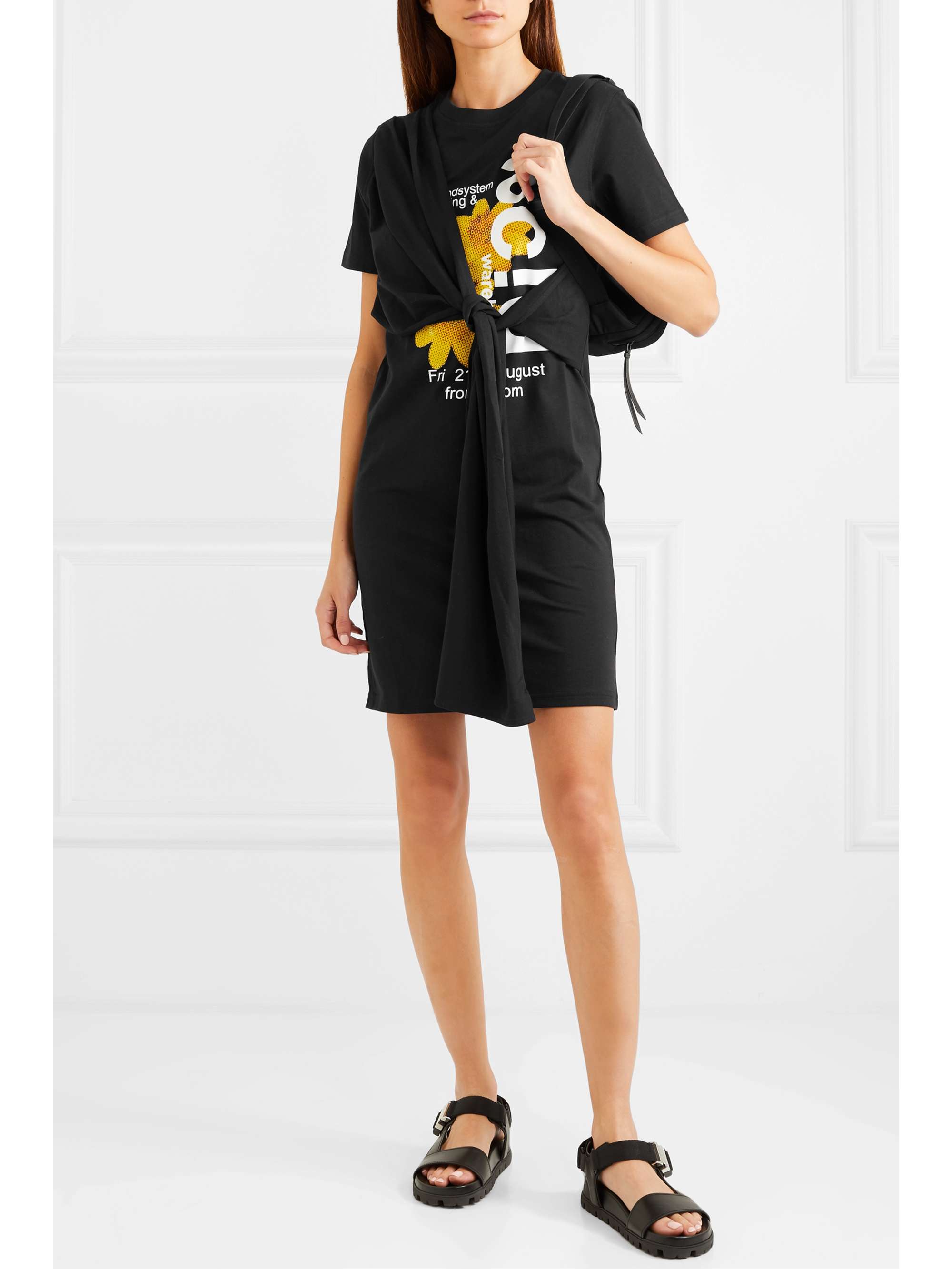 MCQ ALEXANDER MCQUEEN Knotted printed cotton-jersey mini dress