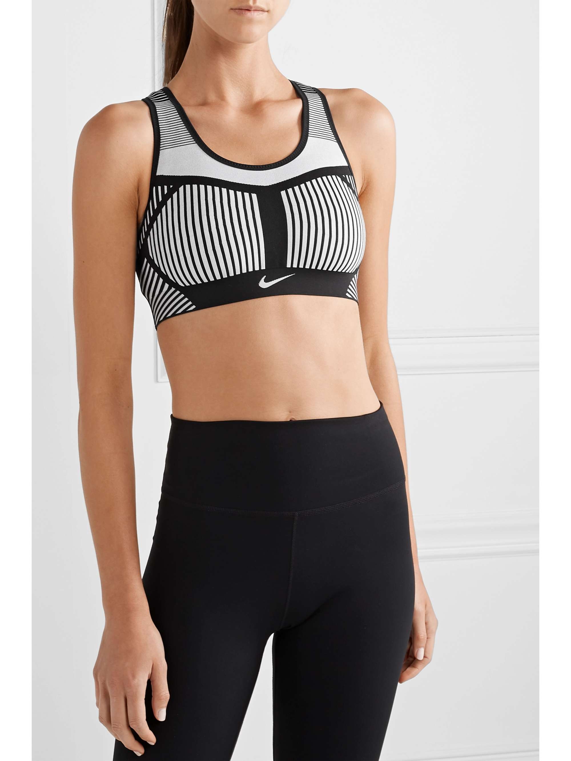Black Fe/Nom striped Flyknit sports bra | NIKE | NET-A-PORTER