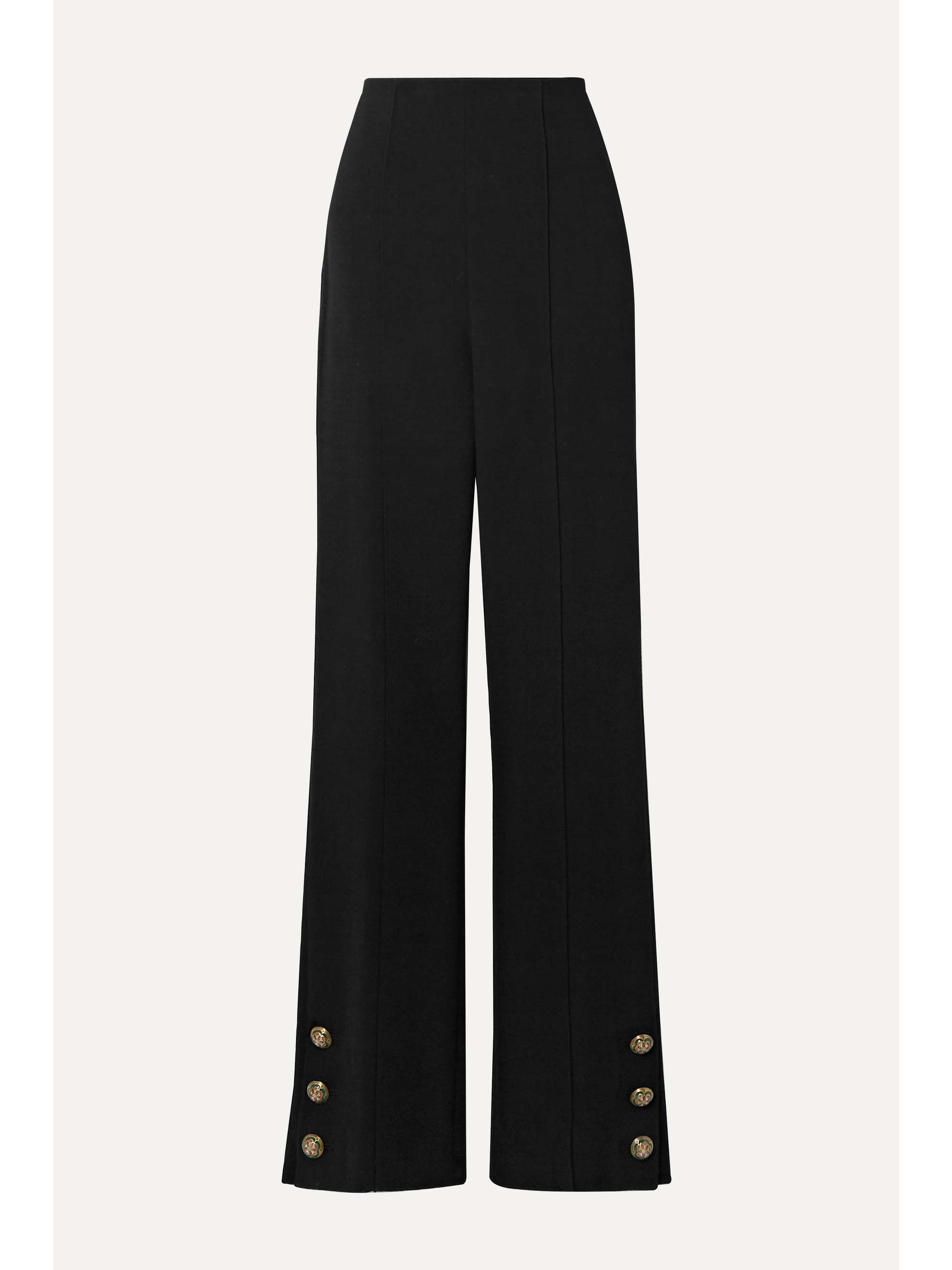 OSCAR DE LA RENTA Button-embellished stretch wool-blend crepe straight-leg pants