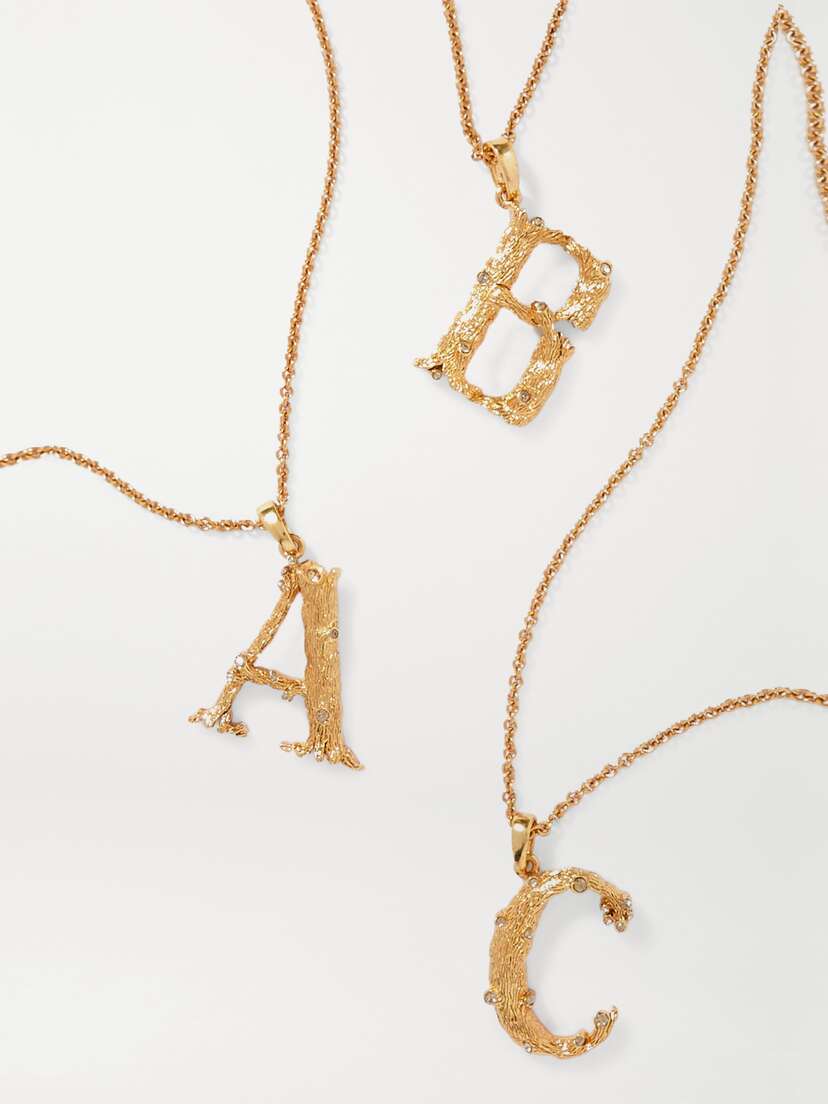 Oscar de la Renta Letter Gold-plated Crystal Necklace