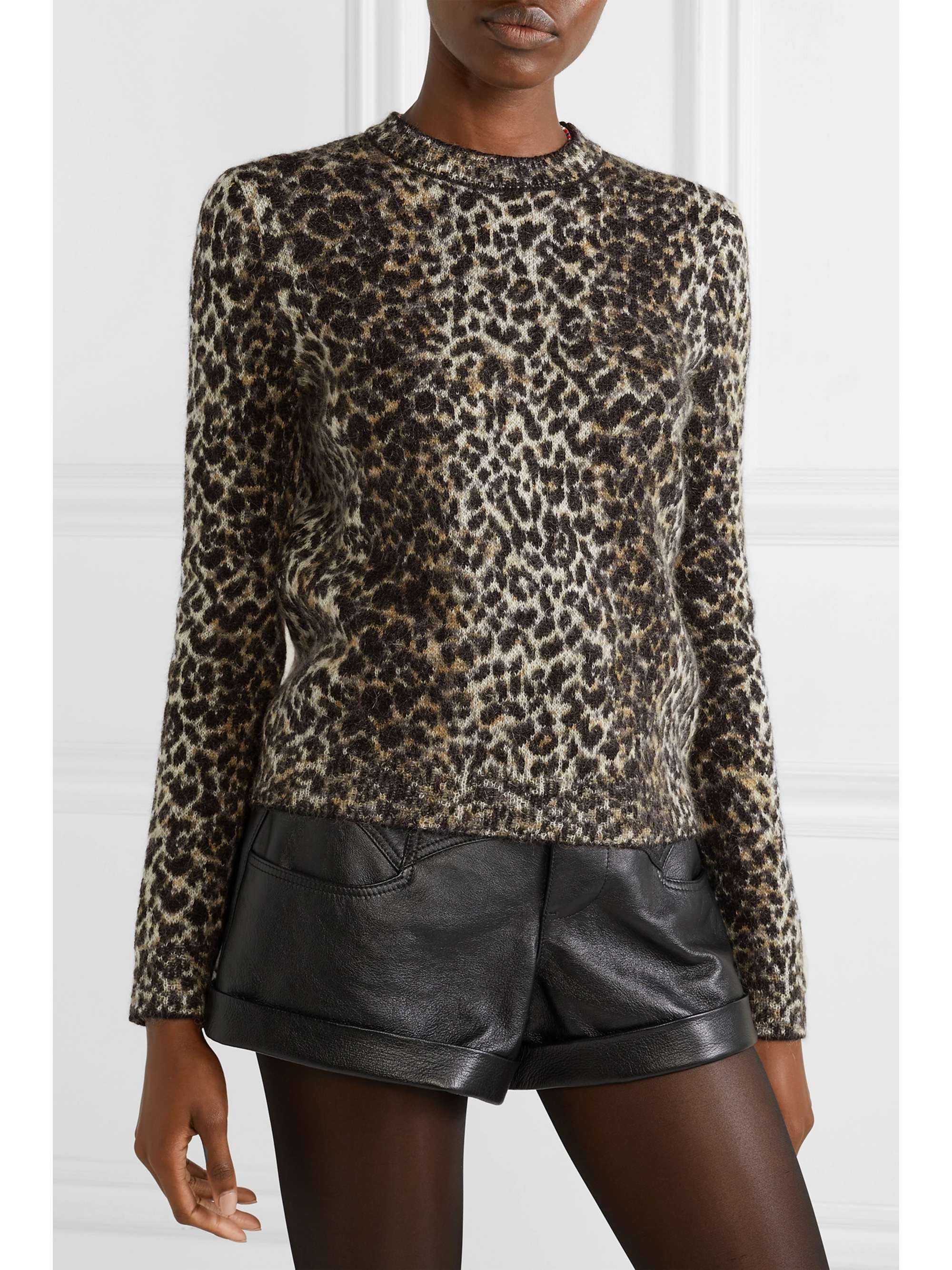 SAINT LAURENT Leopard-print jacquard-knit sweater