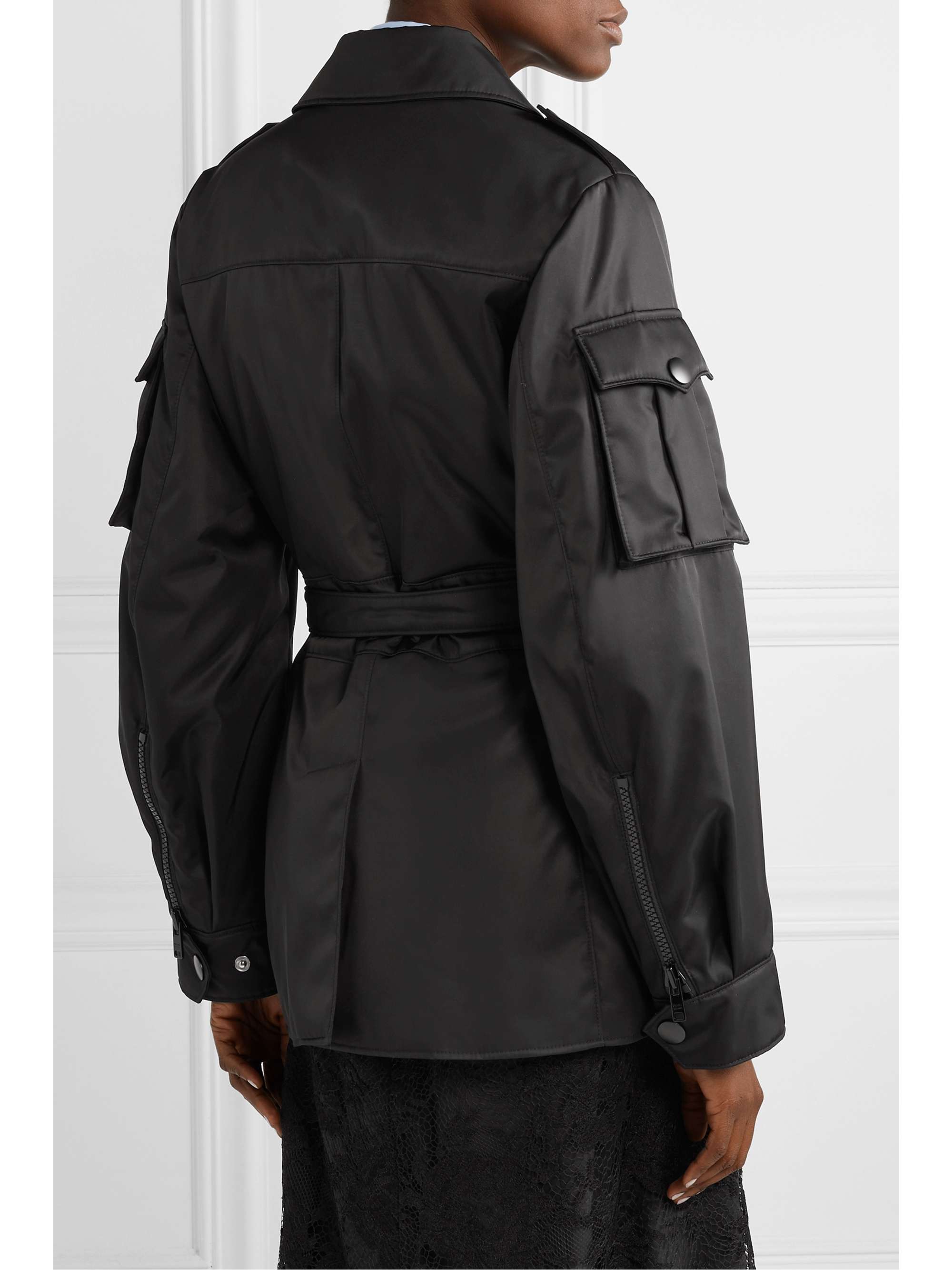 prada black belted coat