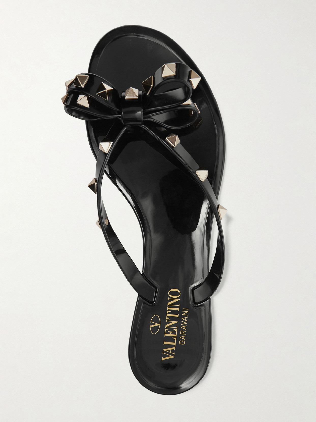 Shop Valentino The Rockstud Rubber Flip Flops In Black