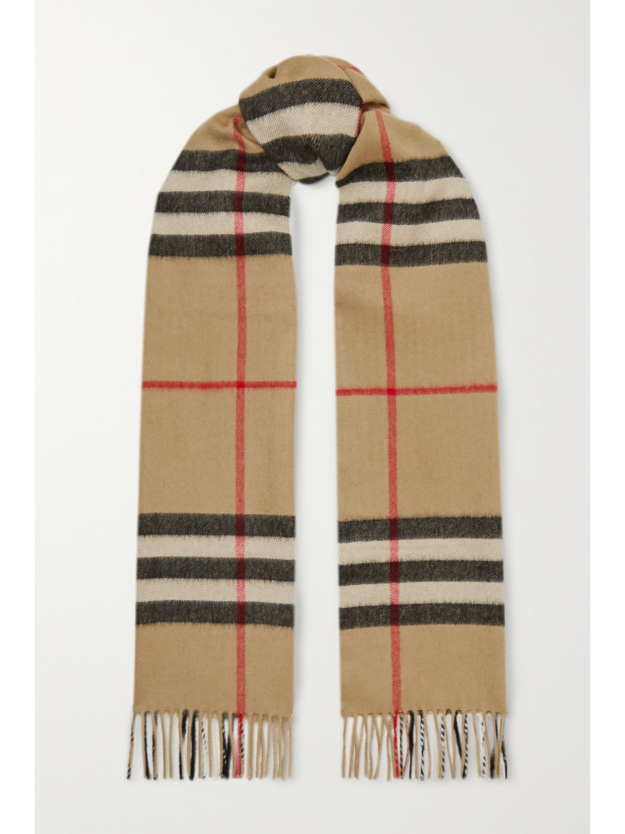 Burberry - + Net Sustain Fringed Checked Cashmere Scarf - Brown